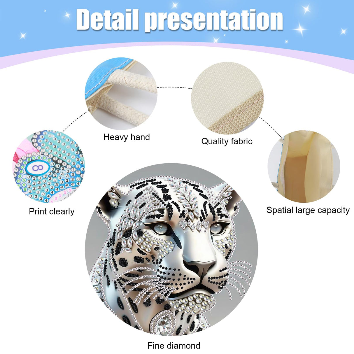 MVVMTOP Diamond Painting Kit Handbag, 5D DIY Leopard Pattern Diamond Art Crystal Special Shape Crystal Artificial Canvas Bag, Shopping Storage Tote Gift Large Storage Bag MVVMTOP