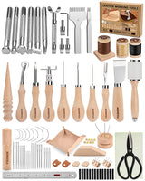 FOUSNOW Leather Working Kit Leather Working Tools, Ergonomically Leathertooling Kit Crafting Supplies with Swivel Knife for Stamping Cutting Punching Stitching Scraping Sewing Polishing Crafts FOUSNOW