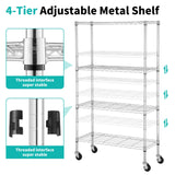 YRLLENSDAN Storage Shelves with Wheels, Heavy Duty 4 Tier Garage Storage Rack, Adjustable Wire Shelving Unit, Metal Shelf Organizer for Pantry, Kitchen, Basement, 36" W x 14" D x 62" H, Chrome YRLLENSDAN
