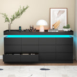 Extra Large 6 Drawer Dresser with 12 Compartments, Dresser with Power Outlet & LED Light, Modern Chest of Drawers, Double Wide Drawer Organizer Cabinet for Bedroom, Living Room, Entryway (Black) Gyfimoie