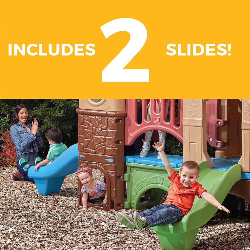 Step2 Clubhouse Climber, Kids Outdoor Playset, Backyard Playground Set, 2 Slides, Climbing Wall, Elevated Playhouse, Outside Jungle Gym, For Toddlers 2-6 Years Old Step2