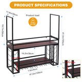Ceiling Wine Glass Rack - Wine Rack Wall Mounted with Glass Holder, 2 Layer Industrial Hanging Wine Bottle Holder with LED, Wine Storage Display Shelf for Home Bar Dining Room Kitchen (Black, 47.2in) KEPMOGOH