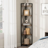 Cerlyunzan 5 Tier Corner Shelf Stand, 64" H Tall Industrial Corner Bookshelf for Living Room Decor, Metal Corner Shelf, Plant Stand Display Shelf for Bedroom, Bathroom, Small Space, Rustic Brown Cerlyunzan