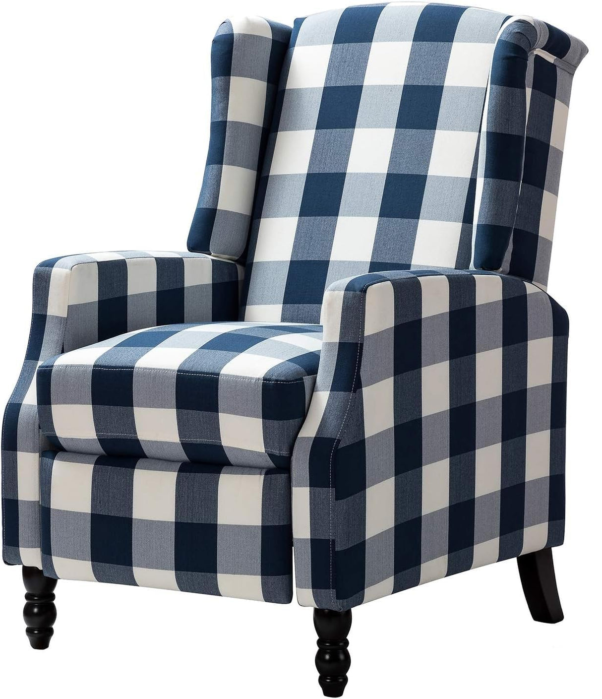 Upholstered Wingback Recliner Chair, Traditional Push Back Recliner Sofa, Mid Century Modern Lounge Armchair for Living Room, Home Theater Accent Chairs Recliners Couches (Navy) TINA'S HOME