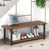 FOLUBAN Entryway Bench with Shoe Storage, Modern End of Bed Bench, Wood and Metal Entry Bench for Hallway Front Door Entrance, Industrial Indoor Bench for Bedroom Living Room, Rustic Walnut, 47 Inch FOLUBAN