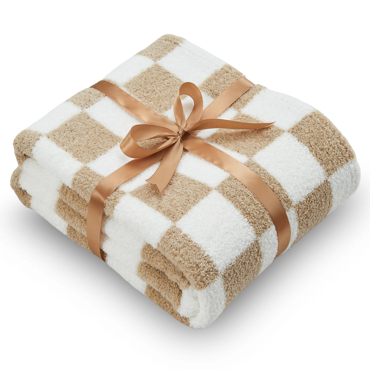 NEWCOSPLAY Knitted Brown White Checkered Blanket Super Soft Plush Throw for Couch Fuzzy Fluffy Microfiber Lightweight Blanket for Bed Sofa All Season Use (Brown White, Throw(50"x60")) NEWCOSPLAY