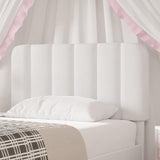 VECELO Twin Size Bed Frame with Upholstered Headboard, Velvet Platform Bedframe Mattress Foundation, Strong Wood Slat Support, No Box Spring Needed,White VECELO