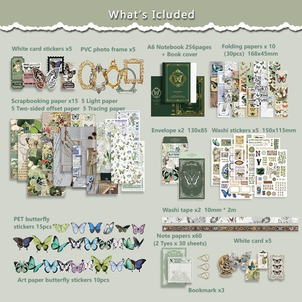 Diuhofart Scrapbook Kits for Adults Women, Aesthetic Stationery Scrap Booking Supples Kit with A6 Grid Notebook for Junk Journal Supplies, DIY Paper Craft Art Materials Diuhofart