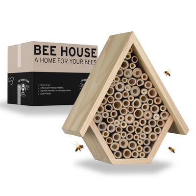 Wooden Bee House and Bee Hotel for Your Garden or Orchard, Attracts Pollinators: Mason Bee and Leafcutting Bees