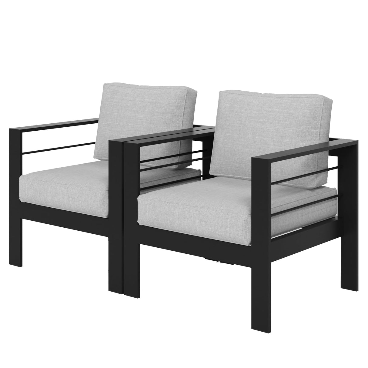 Wisteria Lane 2 Pieces Patio Furniture Aluminum Armchair, All-Weather Outdoor Single Sofa, Black Metal Chair with Light Grey Cushions Wisteria Lane