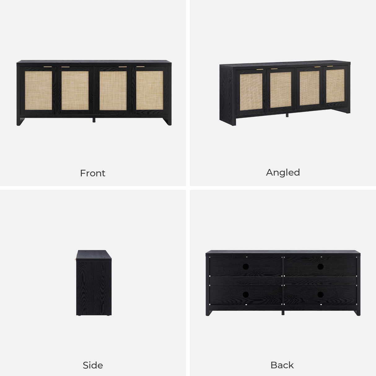 SICOTAS TV Stand for Living Room Boho Entertainment Center for Bedroom with 4 Rattan Cabinets Farmhouse Television Stands with Storage Large Media Console Table for TVs up to 45 50 55 60 65 Inch SICOTAS