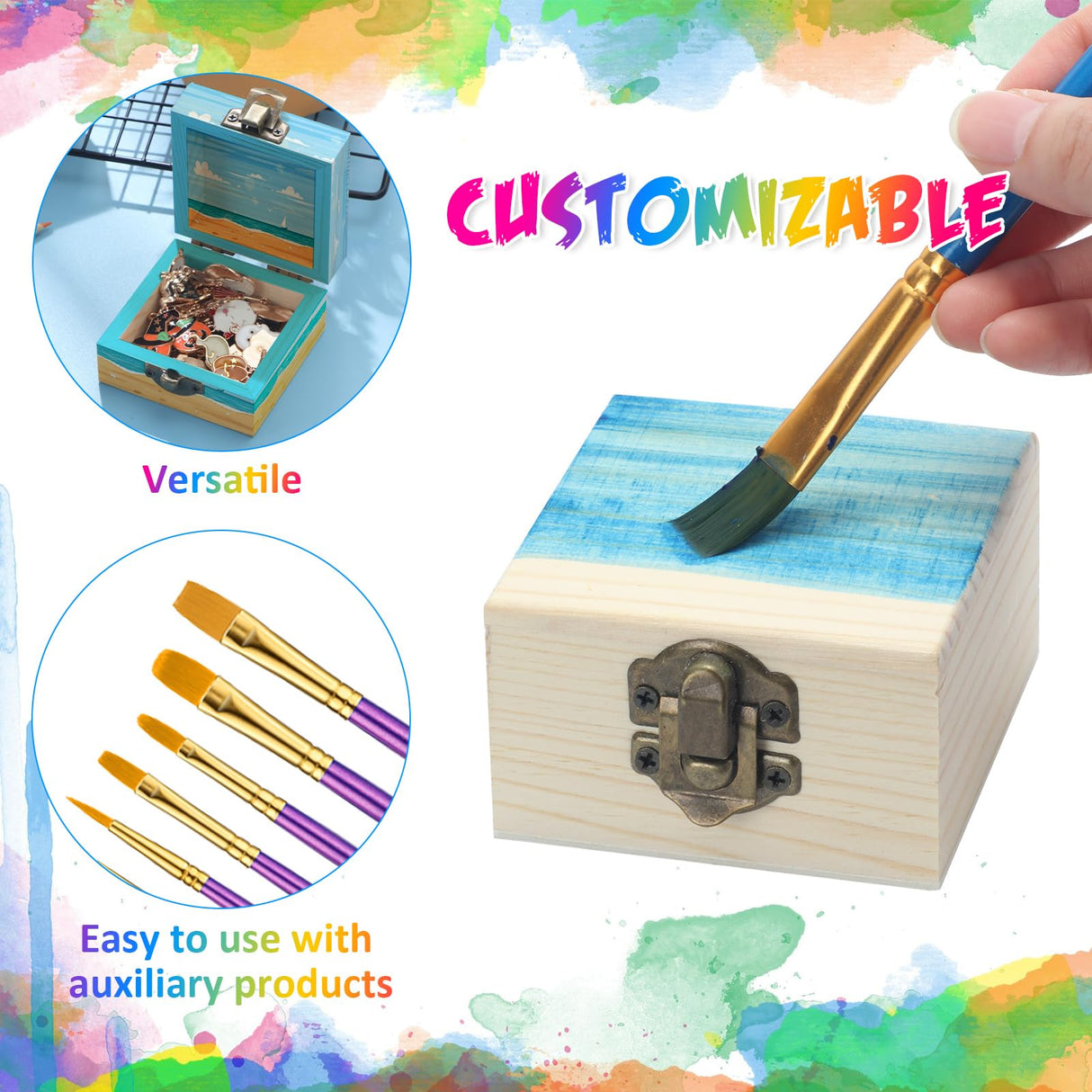 Kenning 24 Pack Small Wooden Box 2.7 x 2.7 x 1.6 Inch Natural Pine Wood Container Unfinished Treasure Chest Mini Wooden Jewelry Box Unpainted Small Treasure Chest with Lids for DIY Crafts Kenning