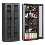 AFAIF Glass Display Cabinet with 4 Adjustable Shelves, 67”H Metal Curio Cabinets with Glass Door, Black Liquor Caninet Display Case for Home, Collectibles, Clinic, Living Room - Assembly Required AFAIF