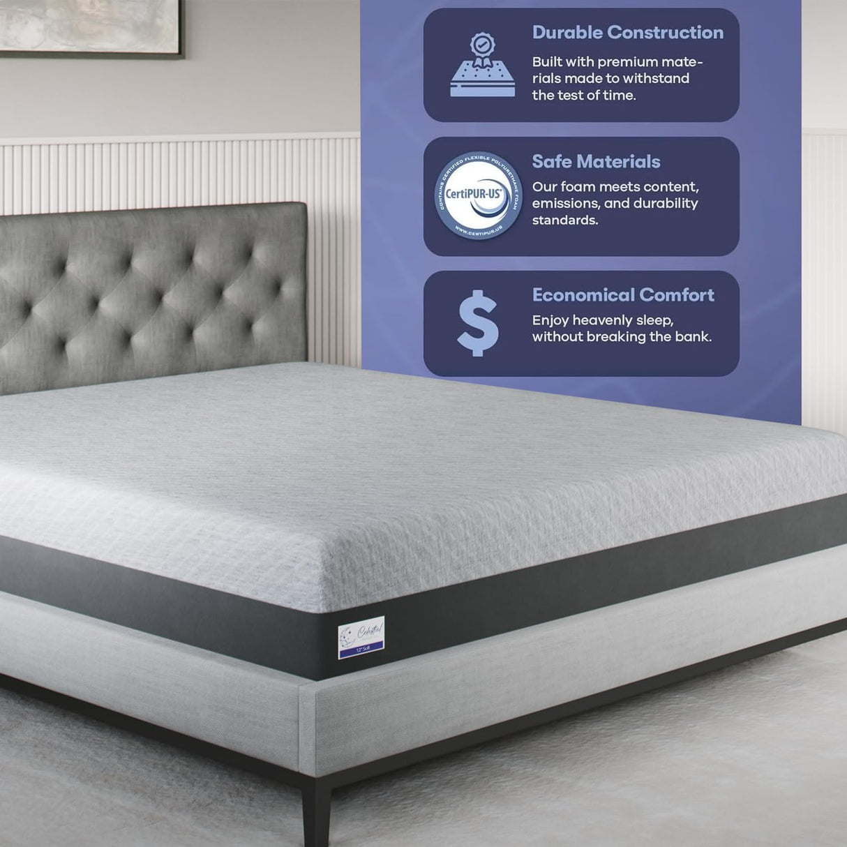 Celestial Sleep Gel Memory Foam Mattress in a Box, Made in The USA, CertiPUR-US Bed, 10 inch Medium - King Celestial Sleep