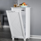 VECELO Tilt Out Kitchen Trash Bin Cabinet, Dog Proof Garbage Can with Wood Holder Free Standing Recycling, White VECELO