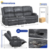 Recliner Sofa 3 Seater Sofa with Recliner, Home Theater Seating with Liftable Console & Removable Armrest, Manual Velvet Fabric Reclining Couch with Cup Holders & USB Ports for Living Room/RV (Grey) MOSGAT