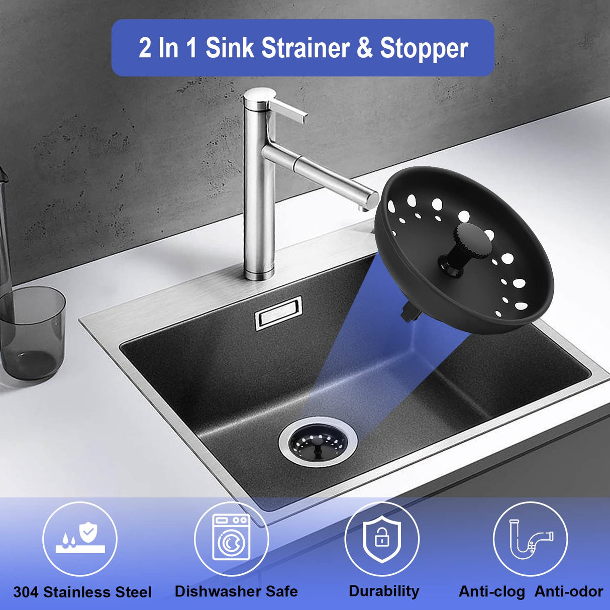 Kitchen Sink Drain Strainer 3 Pack Stainless Steel Sink Stopper, Anti-Clogging Kitchen Sink Drain Basket for Kitchen Sink Strainer Replacement Set Carry360