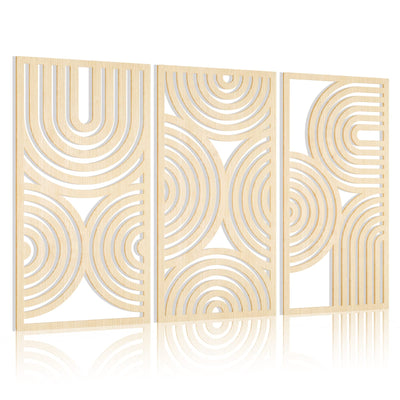 BINCUE 3 Panels Arches Shapes Wall Art Boho Decor Abstract 3D Hollow Wood Wall Art for Kitchen Bathroom Living Room Decorative