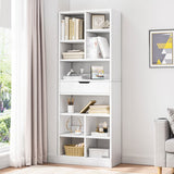 IOTXY Scandinavian Minimalist Wooden Open Shelf Bookcase - 71-Inch Freestanding Storage Cabinet with 10 Cubes and Drawer in Warm White IOTXY