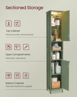 VASAGLE Tall Bathroom Cabinet with Lights, Slim Bathroom Storage Cabinet, Freestanding Narrow Cabinet with Adjustable Shelves, for Small Spaces, Modern, 11.8 Inches Wide, Forest Green UBBC566C01 VASAGLE