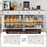4 EVER WINNER Buffet Cabinet with Storage, 55" Sideboard Buffet Cabinet with 2 Drawers and 4 Doors, Modern Farmhouse Coffee Bar Cabinets, Wood Buffet Table for Kitchen, Dining Room, White 4 EVER WINNER