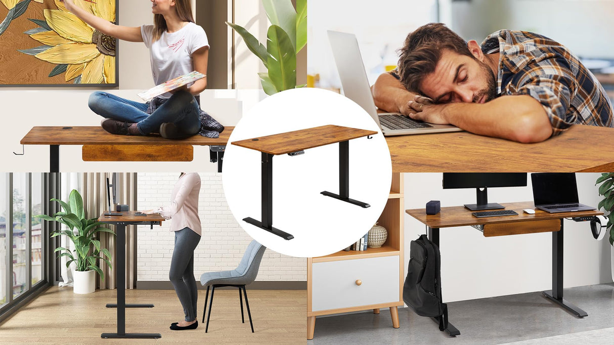 VEVOR Standing Desk with Drawers 47.2 x 23.6 Inch Adjustable Desk with Whole Piece Desk, Electric Standing Desk 180 LBS Height Adjustable Desk Sit Stand Up Desk for Home Office VEVOR