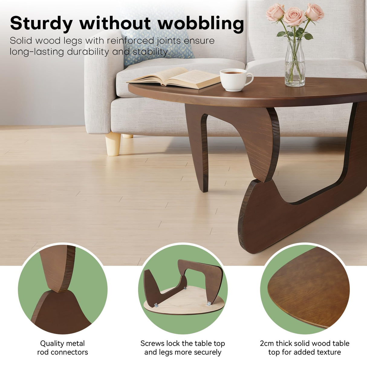 Mid Century Modern Solid Wooden Coffee Table,Small UniqueTriangle Wood Center Tables, Sturdy TeaTable Suitable for Living Room Bedroom Balcony Patio Walnut Iuturna