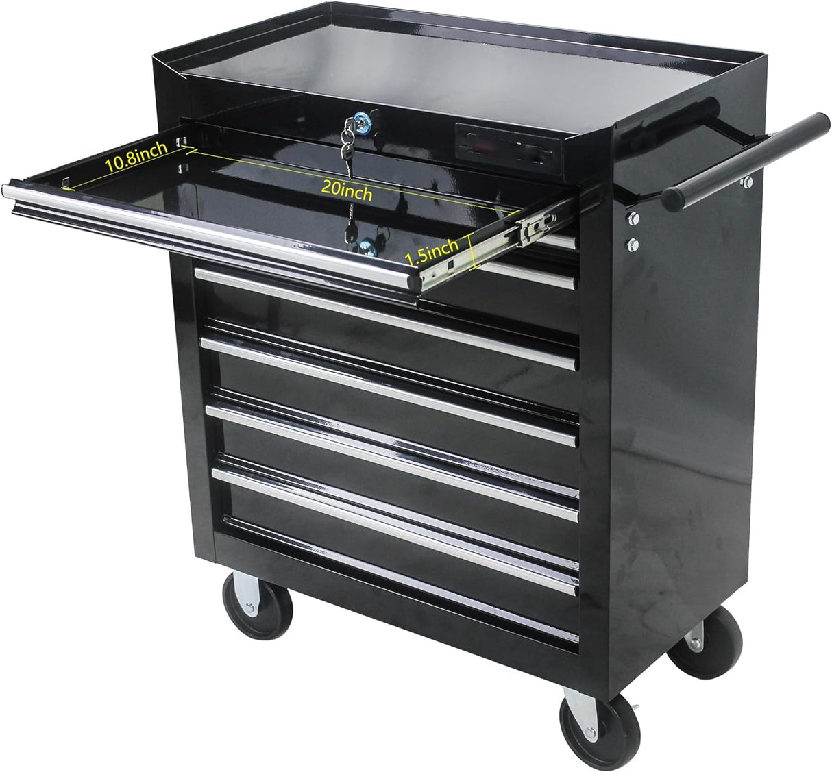 BouPower 7-Drawer Tool Chests, Rolling Tool Storage Cabinet with Detachable Tray - Black Black BouPower