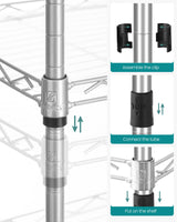 SONGMICS 3-Tier Bathroom Shelf, Storage Rack for Small Space, with 3 PP Shelf Liners, Removable Hook, Extendable Design, Silver and Translucent ULGR103E01 SONGMICS