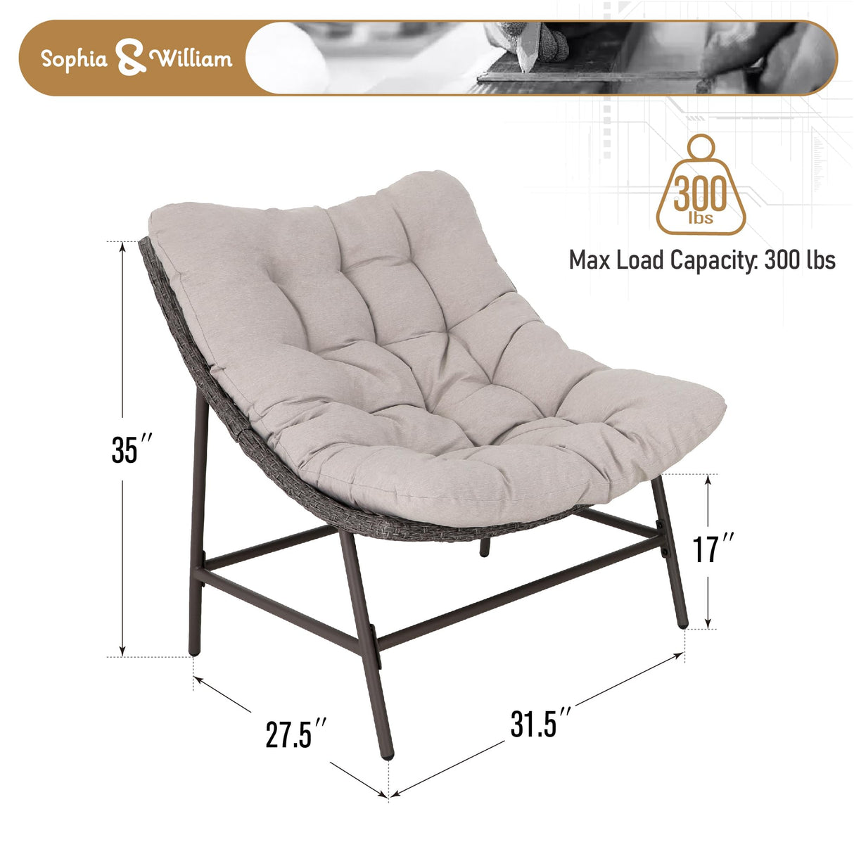 Sophia & William Outdoor Papasan Chairs with Cushion and Frame, Comfy Patio Chairs, Oversized Padded Lounge Chairs Set of 2, 350Ibs Capacity, Indoor & Outdoor Use Sophia & William