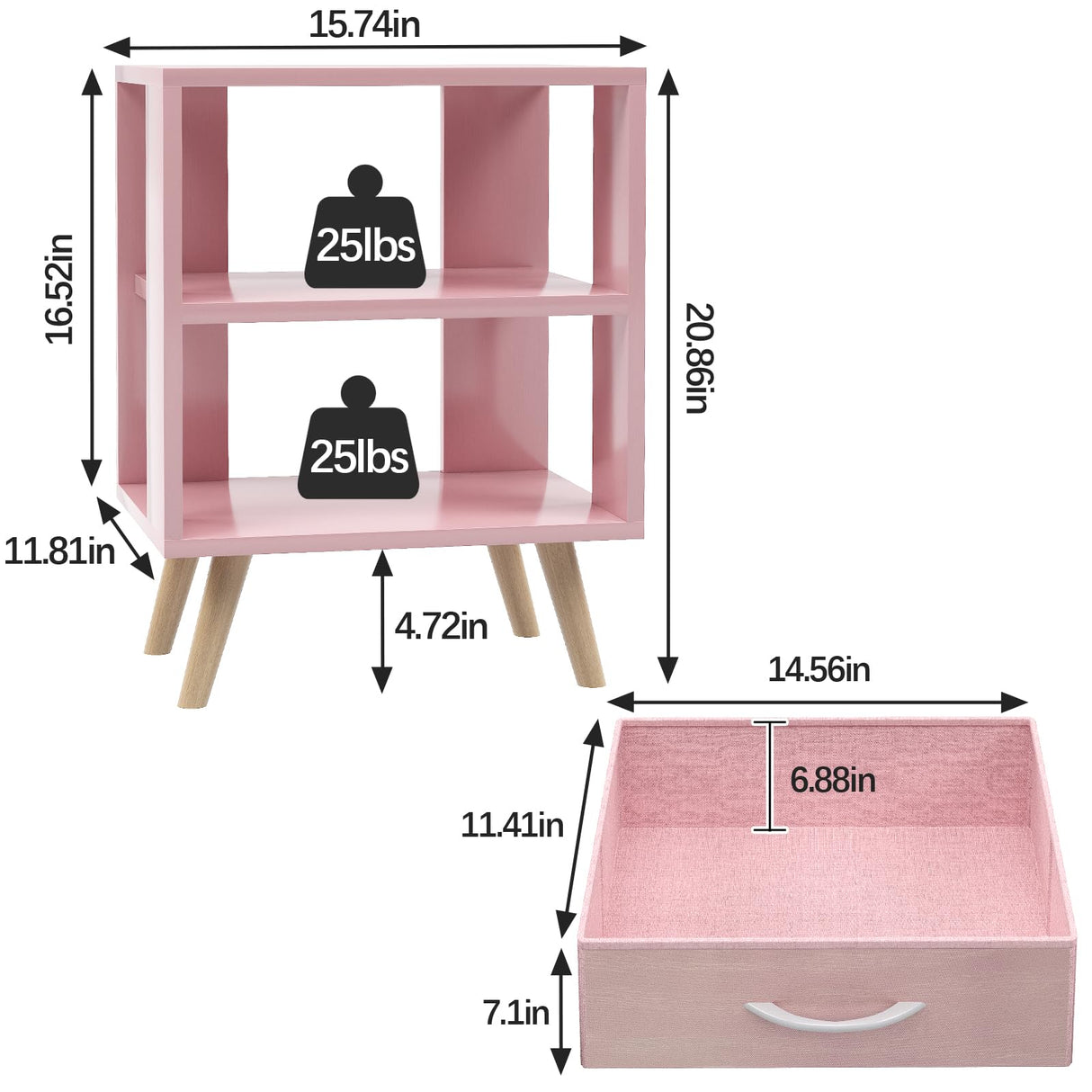 Aenuert Night Stand, Pink Kids Nightstand with Drawer, Nursery Side Table with Open Storage, 2-Tier Modern End Table, Bedside Table for Small Space, Living Room, Bedroom Aenuert