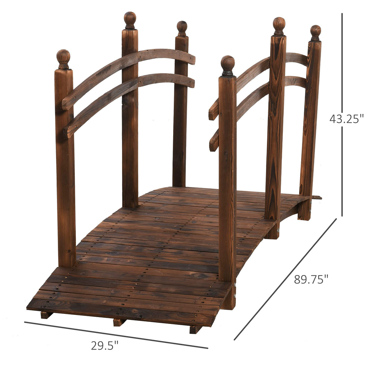 Outsunny 7.5' Fir Wood Garden Bridge Arc Walkway with Side Railings, Perfect for Backyards, Gardens, & Streams, Carbonized Aosom