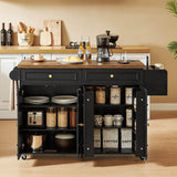 ONBRILL 58" Mobile Kitchen Island, Kitchen Island Cart with Power Outlet, Island Table for Kitchen, Home Bar Carts with Storage, Kitchen Rolling Island with Spice Rack & Towel Rack & Knife Holder ONBRILL