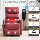 Trustyue Swivel Rocker Recliner Chair, 360° Swivel Recliner with Heat and Massage, Rocker Recliner Easy to Clean Leathery Nursery Glider Recliner Chair with Side Pockets for Living Room Red Trustyue