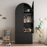 Gyfimoie 74.8" Black Armoire Wardrobe Closet with 2 Drawers and 2 Doors, Tall Bedroom Freestanding Armoire Storage Cabinet with Shelves, Wood Large Wardrobe Combination for Hanging Clothes (Black) Gyfimoie