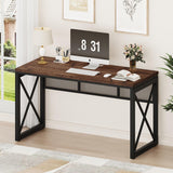 BON AUGURE Farmhouse Computer Desk, Modern Industrial Home Office Desks, Wood Metal Study Writing Table, Sturdy Gaming Desk (Rustic Oak, 54 Inch) BON AUGURE