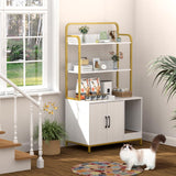 Easycom Cat Litter Box Enclosure Furniture with Shelves, Indoor Litter Box Furniture, Hidden Litter Box with Storage, Wooden Cat House with Cat Scratching Pad, Fit Most Cat Litter Box EasyCom