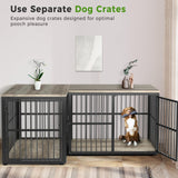Lyromix 43'' L-Shaped Corner Dog Crate Furniture Large Breed for 2 Dogs with Double Rooms,Wooden Dog Crate End Table Indoor with Removable Divider for Small to Medium Dogs, Can Use Separately Lyromix