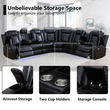 SIENWIEY Black Leather Power Reclining Sectional Sofa，Sectional Couch with Recliner Living Room Set with LED Light/Read Light/Storage Console/USB Port/Wireless Charge/Home Theater Seat SIENWIEY
