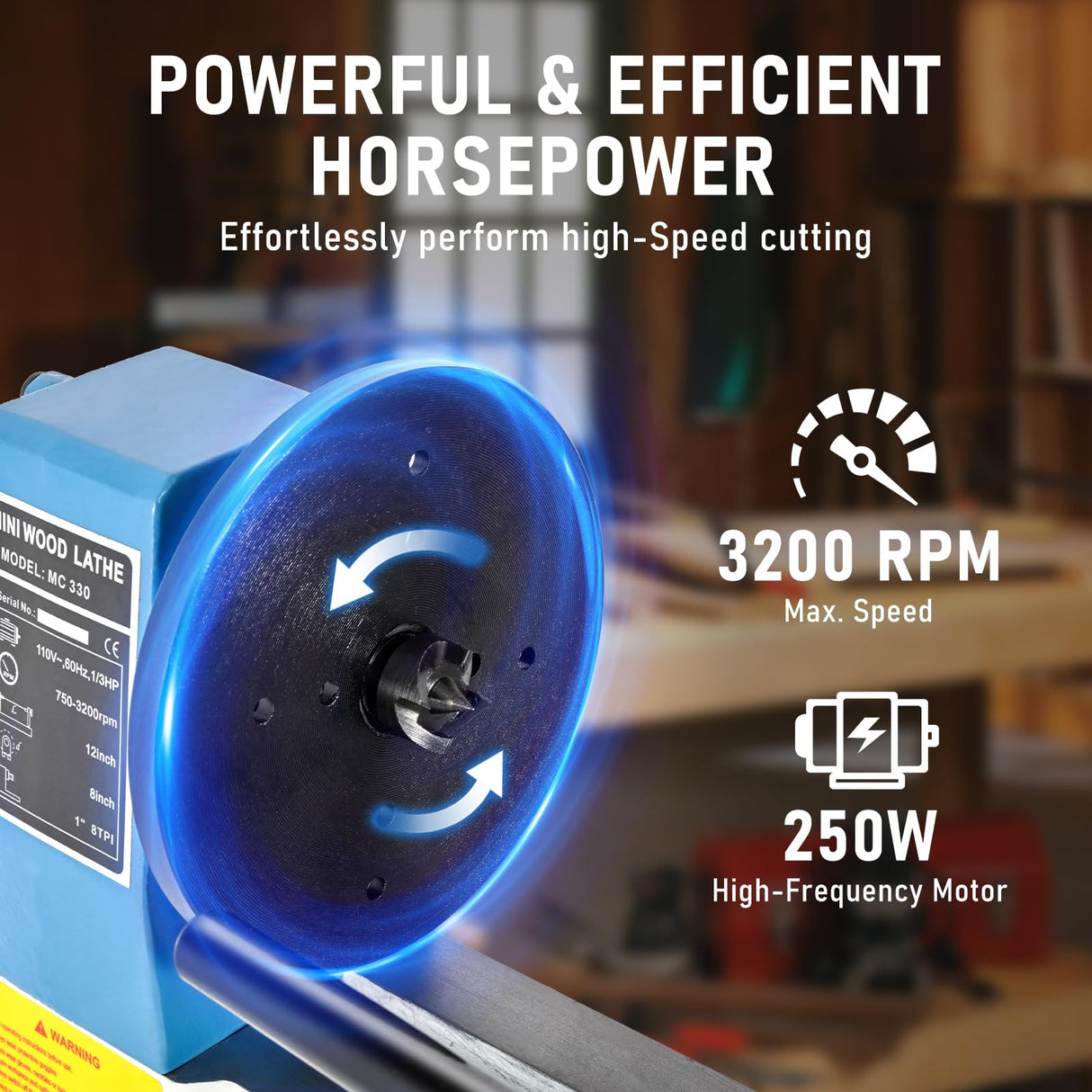 Mini Benchtop Wood Lathe, 8" x 12" Small Wood Lathe Machine 1/3 HP Infinitely Variable Speed 750-3200 RPM with Wood Turning Lathe Tools Kits Professional for DIY Woodworking MECHINHUB