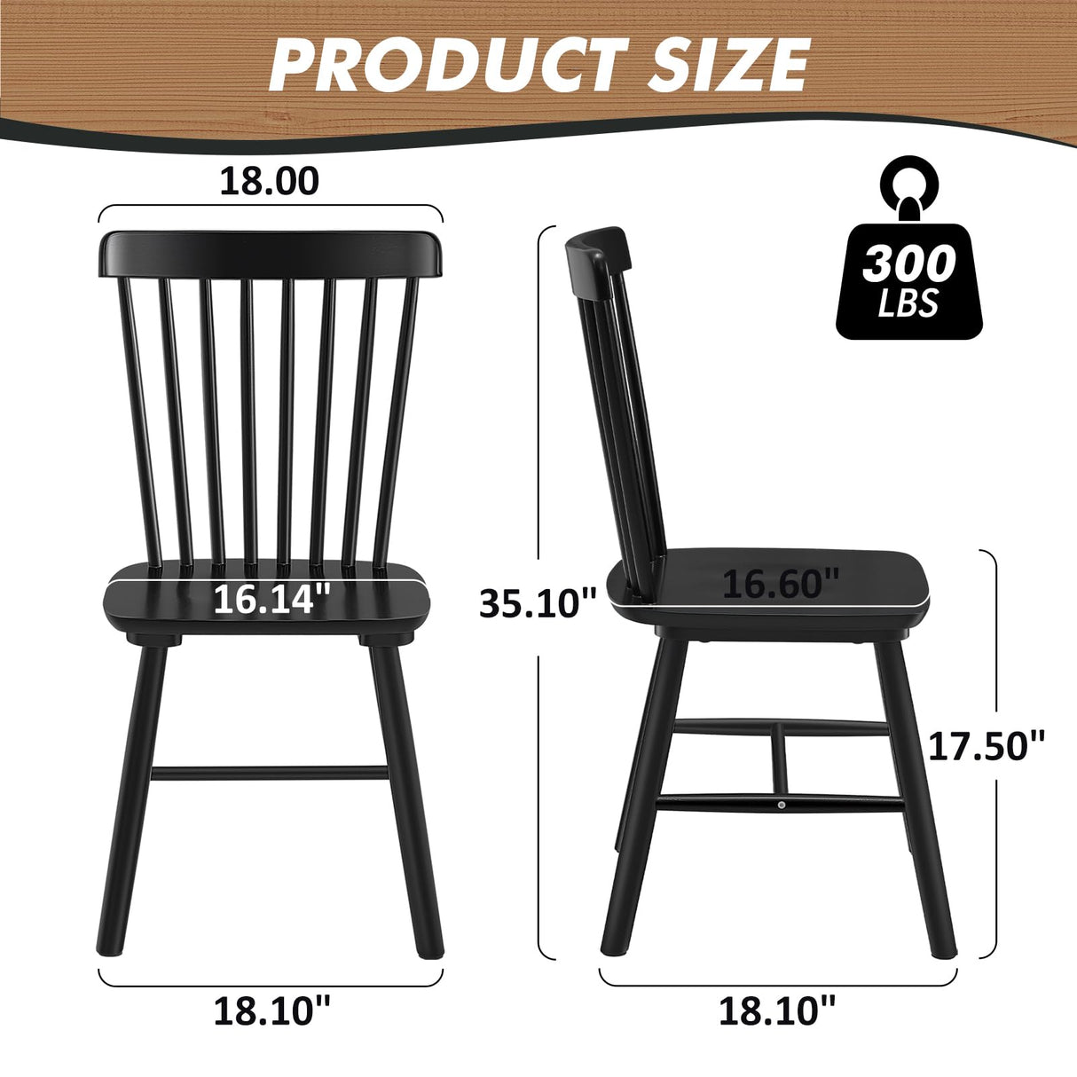 ClinQ Windsor Dining Chair Set of 4, Spindle Back Wooden Chairs for Kitchen and Dining Room, Farmhouse Country Wooden Dining Chairs for Dining Living Room, Farmhouse Restaurant, Black ClinQ