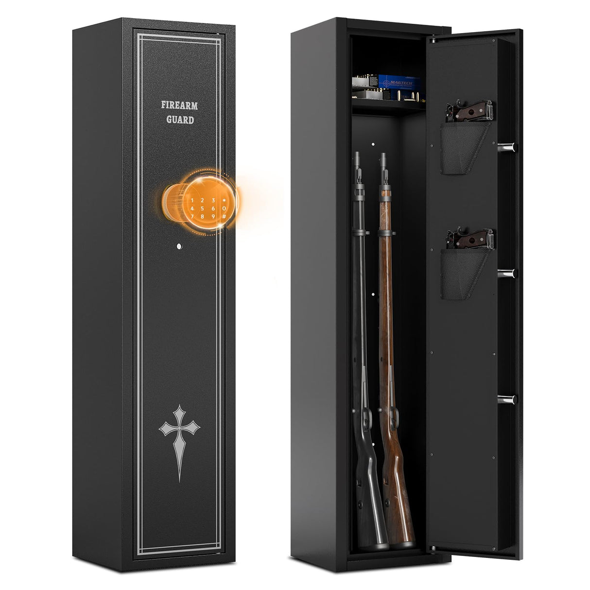 Xyvaly 2-3 Gun Safe for Rifles and Pistols, Quick Access Gun Safes, Rifle Safes for Home, Gun Safe with Removable Shelves, Mute&Alarm Mode, Assembled Xyvaly