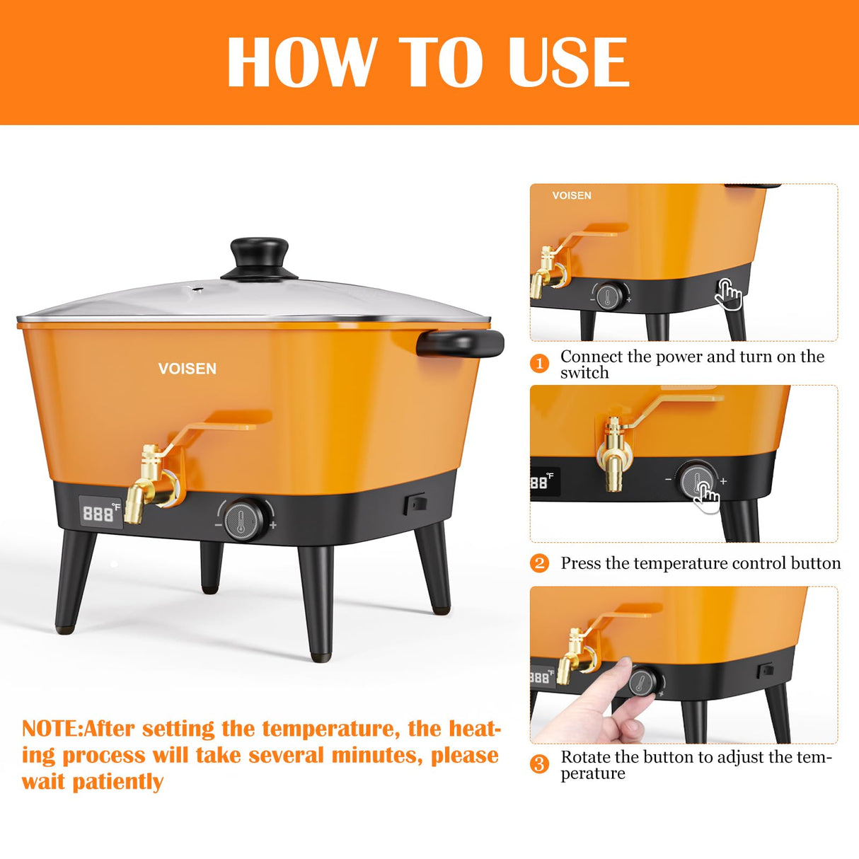 VOISEN Wax Melter for Candle Making, 8Qts Candle Wax Melting Pot with Spout for Soy Wax Soap Base, Electric Wax Melter for Candle Making with Temp Control, Easy Pour,Non-Stick(Orange) VOISEN