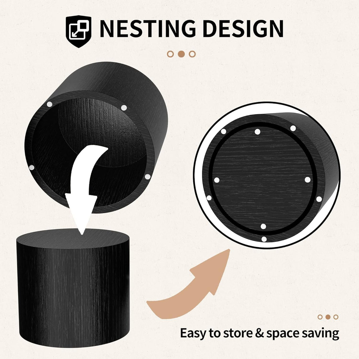 HanStrong Small Coffee Table Nesting End Table Set of 2, Round Coffee Table Wood Side Table Circle Accent Tables for Small Spaces Living Room Bedroom Balcony Office, Black HanStrong