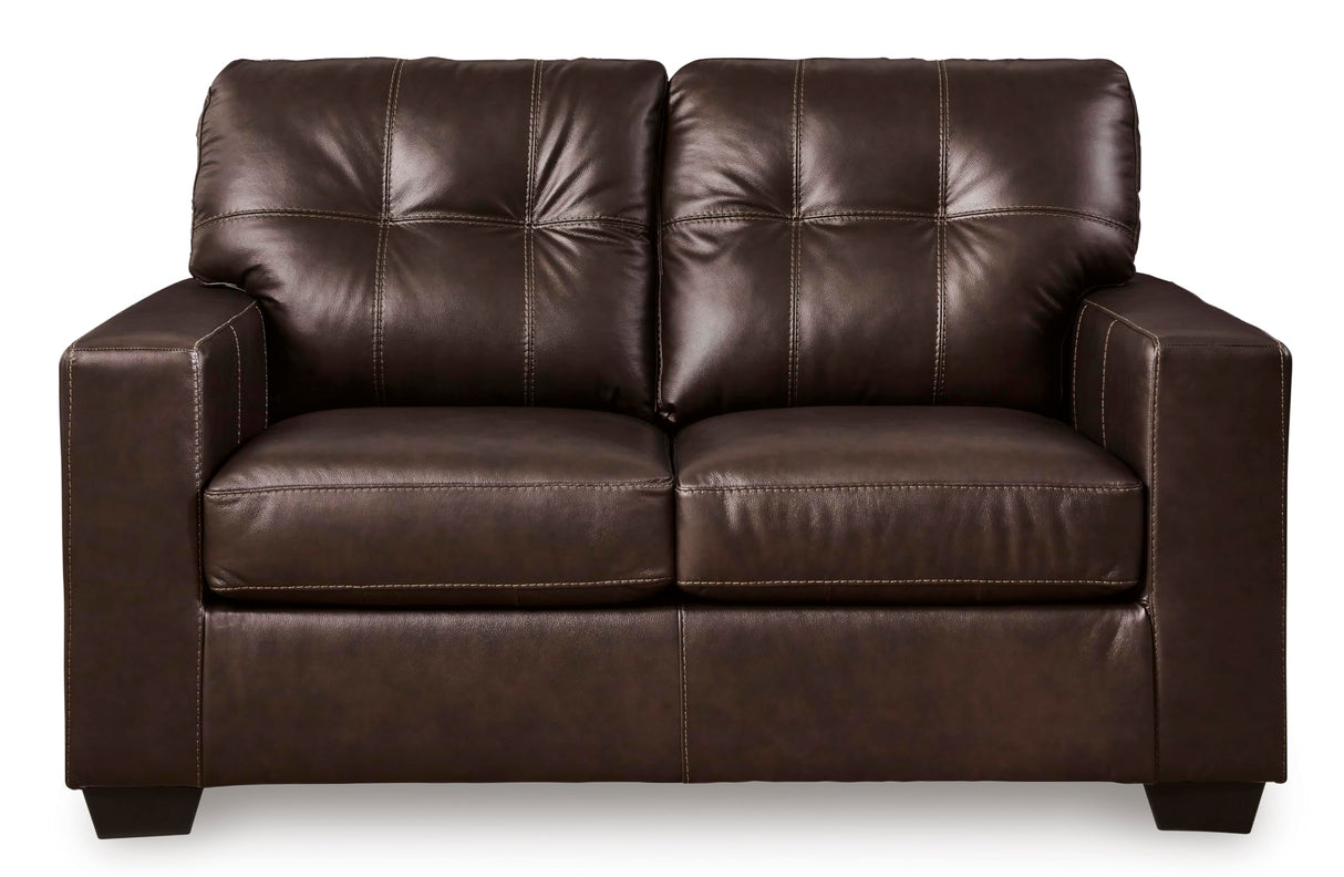 Signature Design by Ashley Santorine Transitional Tufted Leather Match Loveseat, Dark Brown Signature Design by Ashley