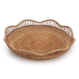 Rattan Fruit Basket for Serving Woven Bread Tray for Cake Kitchen Counter Table Natural (11.8inch D x 3.5inch H) DOKOT