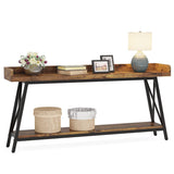 LITTLE TREE 70.9 Inch Retro Brown Console Table - Narrow Entryway & Behind Couch Accent Table LITTLE TREE