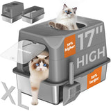 Pawtners Stainless Steel Cat Litter Box, XL Extra Large Kitty Litter Pan, Front Entry Top Exit Hooded Metal Cat Toilet for Odor Control with Removable Lid & Scoop, Anti-Leakage, Easy to Clean Pawtners