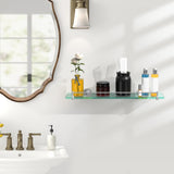 KOCOK 20 Inches Glass Shelves for Bathroom, Brushed Nickel Floating Glass Shelf Stainless Steel Tempered Glass Bathroom Shelves for Wall Mount Modern KOCOK