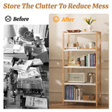 Baveke 5-Tier Bamboo Shelf Bookcase Modern Open Bookshelf Free Standing Storage Rack Display Shelf Display Bamboo Bookshelf Standing Shelf Open Shelving Unit Baveke